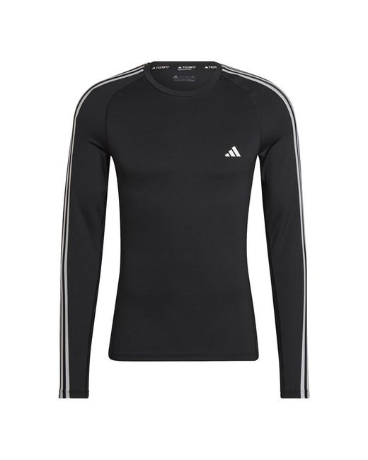 Adidas Techfit 3 Stripe Long Sleeve T Shirt