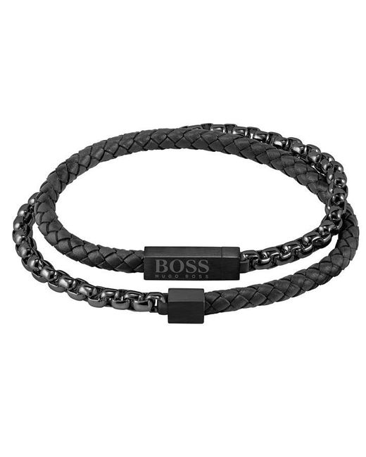 Boss Gents Blended Leather and IP Bracelet