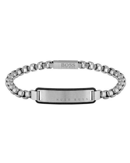 Boss Gents ID Brushed Stainless Steel Bracelet