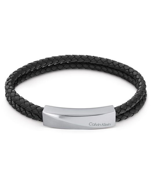 Calvin Klein Gents leather and stainless steel double strand bracelet