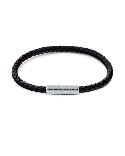 Calvin Klein Gents leather and stainless steel single wrap bracelet.