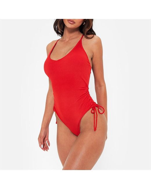 I Saw It First Rib Ruched High Leg Plunge Swimsuit