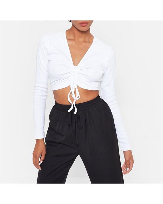 I Saw It First Ruched Front Rib Crop Top