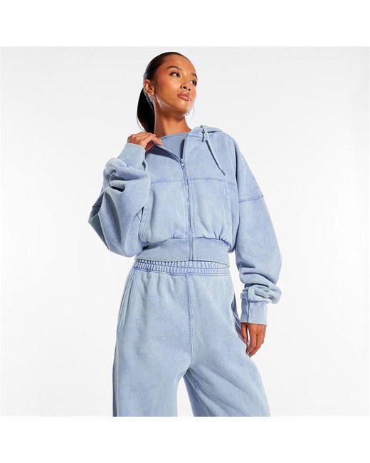 Missguided Washed Zip Through Cropped Hoodie