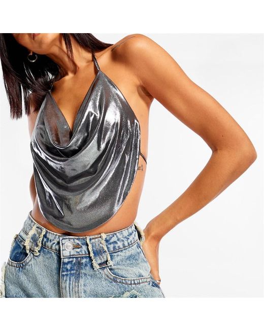 Missguided Halter Cowl Neck Slinky Backless Top