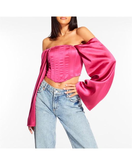 Missguided Wide Sleeve Satin Corset Top