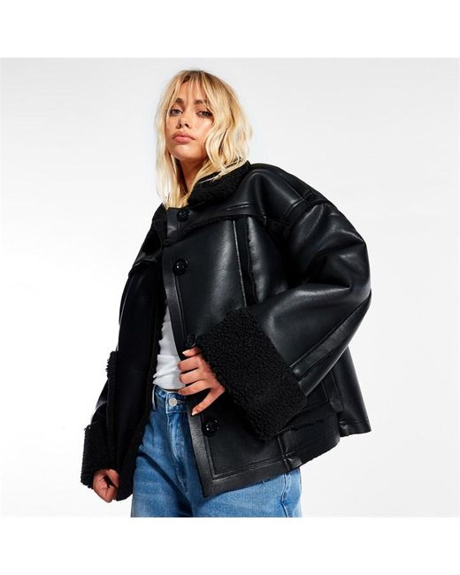 Missguided Raw Detail Faux Shearling Jacket