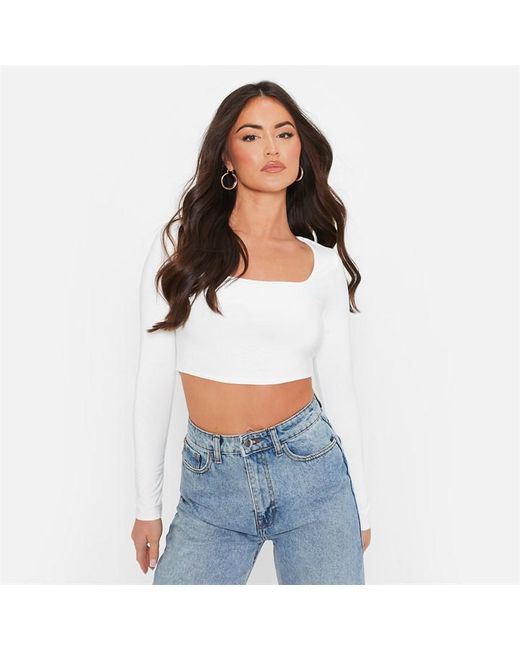 I Saw It First Double Layered Square Neck Slinky Crop Top
