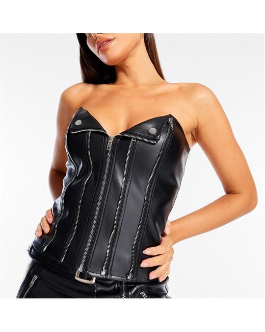 Missguided Zip Detail Faux Leather Corset Top
