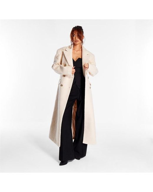 Missguided Cinched Waist Faux Wool Trench Coat