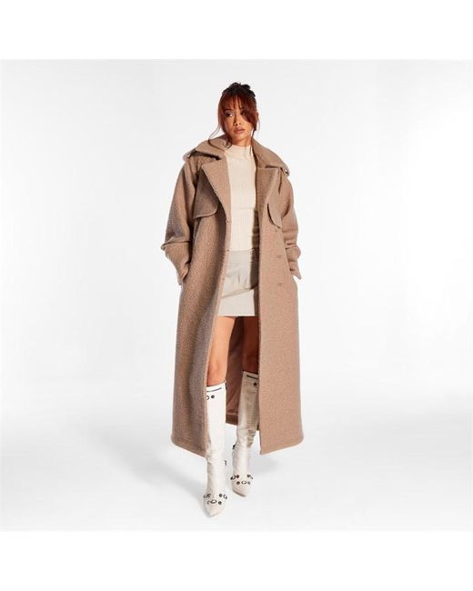 Missguided Belted Faux Wool Trench Coat