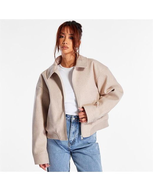 Missguided Collar Faux Wool Bomber Jacket