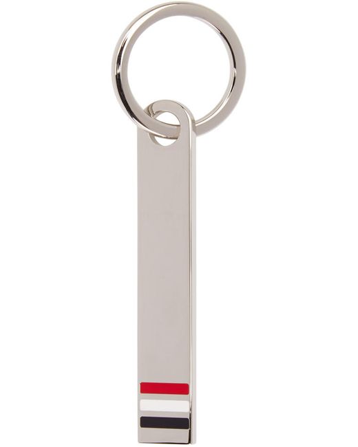Thom Browne Silver and Tricolor Tiebar Keychain
