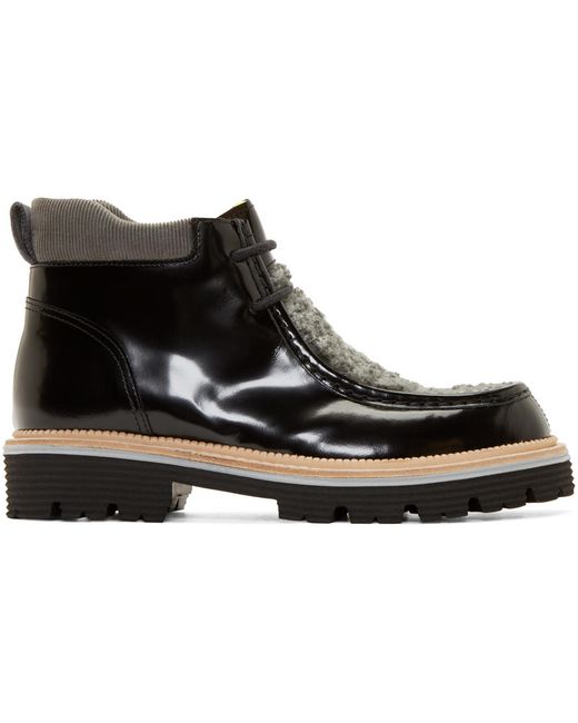 Msgm Black Leather and Wool Boots