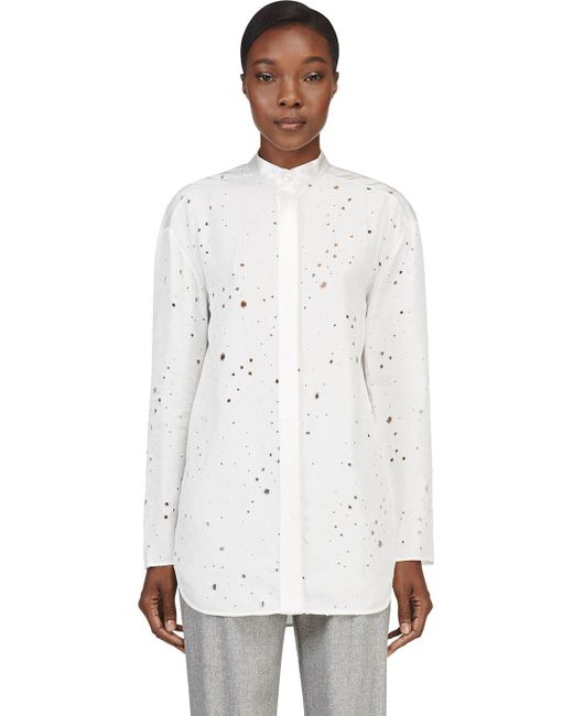Alexander Wang Ivory Distressed Keyhole Tie Blouse