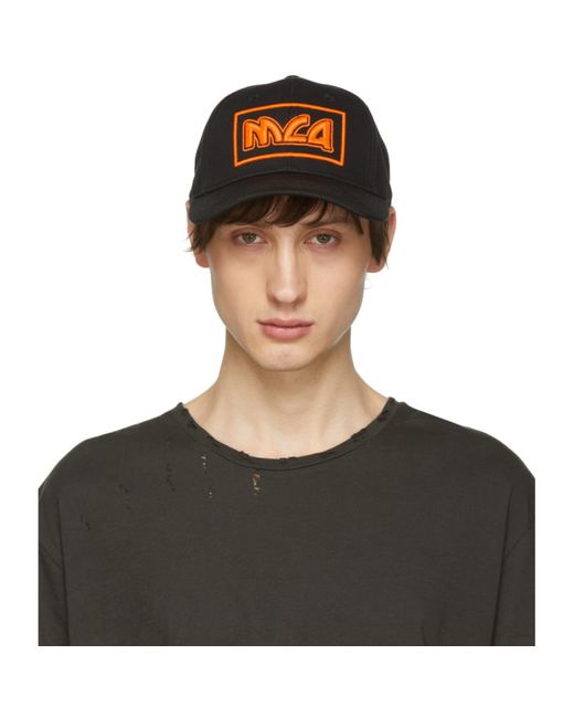 McQ Alexander McQueen Black and Orange Embroidered Metal Logo Cap