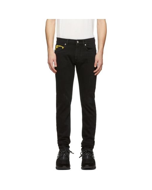 Versace Black Brocade Slim Jeans