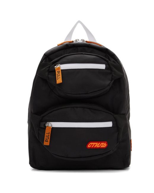 Heron Preston Black and Orange Double Padded Style Backpack
