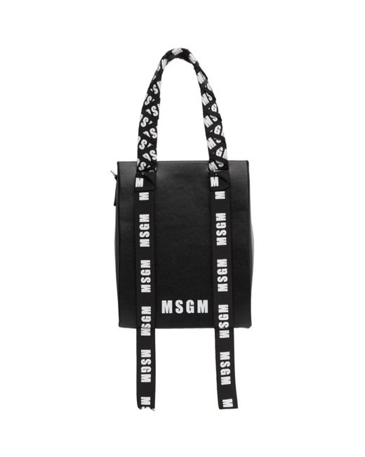 Msgm Leather Logo Ribbons Tote