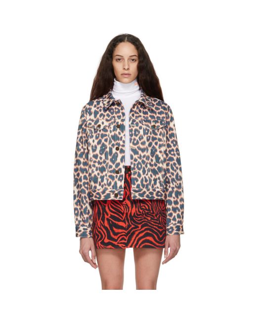 Calvin Klein 205W39Nyc Pink and Navy Leopard Denim Jacket