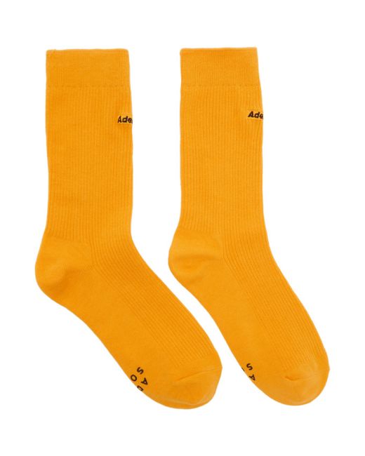 Ader Error Yellow Embroidered Logo Socks