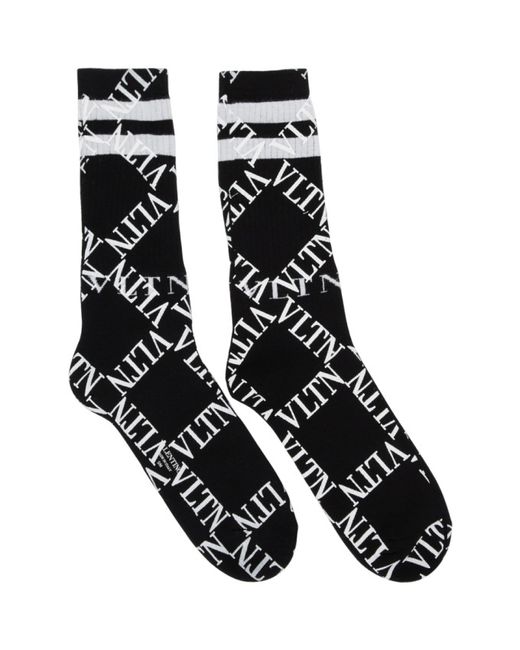 Valentino Black and White Garavani VLTN Grid Print Socks