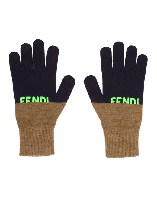 Fendi Navy Logo Gloves
