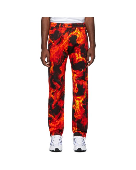 Msgm Black and Red Flame Print Jeans