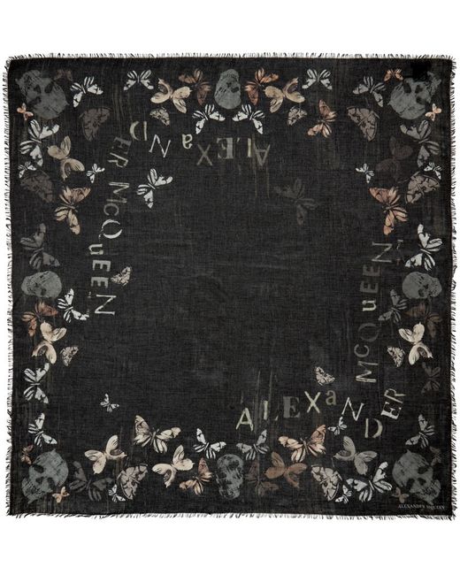 Alexander McQueen Black Skulls and Butterflies Print Scarf