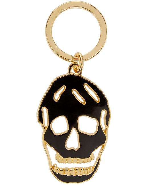 Alexander McQueen Black and Gold Cut-Out Skull Keychain
