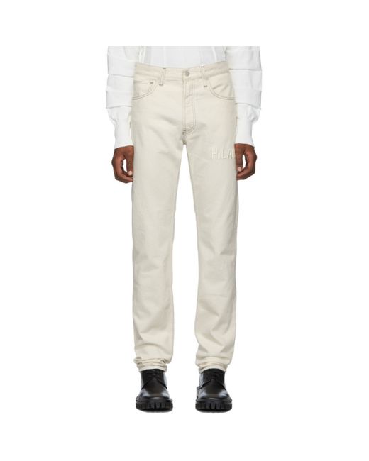 Helmut Lang Off-White Embroidered Masc Hi Straight Jeans