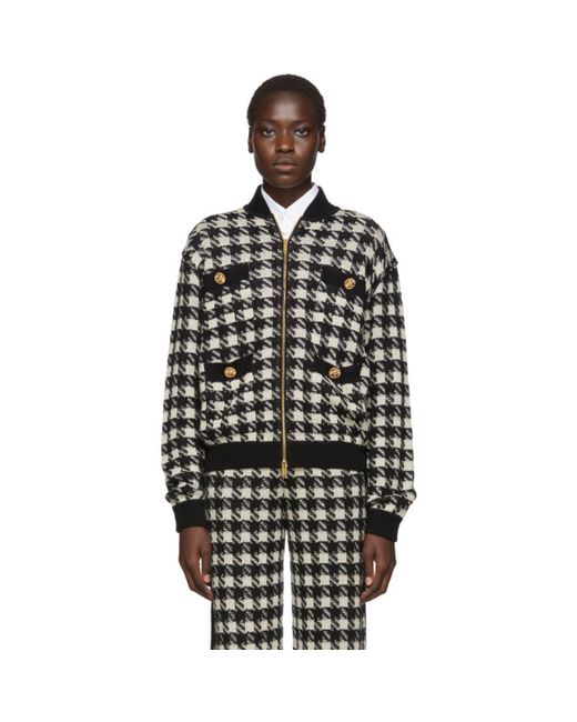 Gucci Black and Off-White Short Houndstooth Bomber