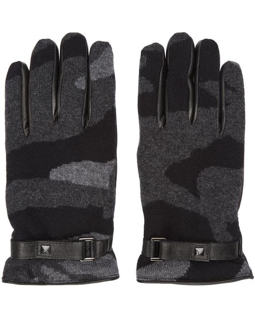 Valentino Grey Cashmere Camo Gloves