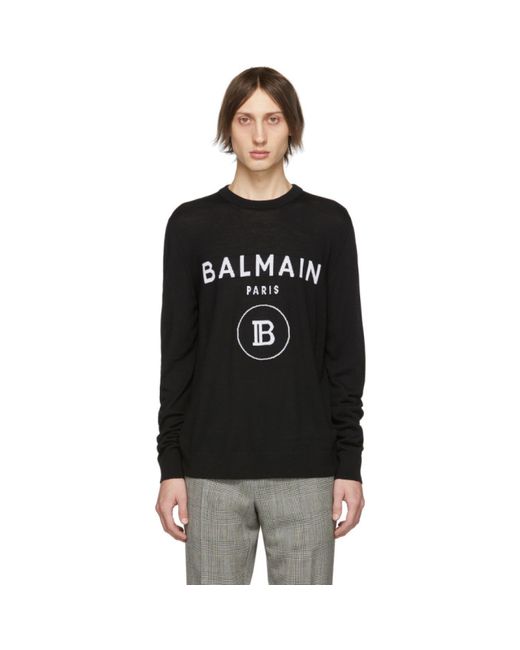 Balmain Black and White Logo Crewneck Sweater