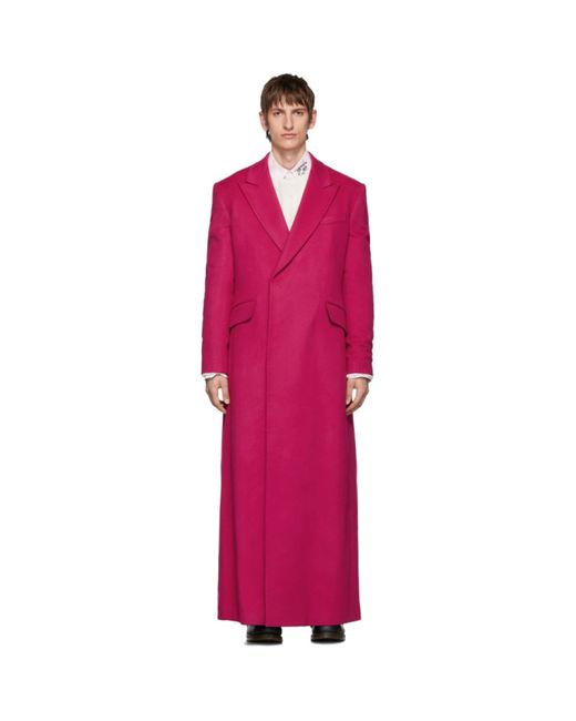 Raf Simons Pink Wool Double-Breasted Long Coat