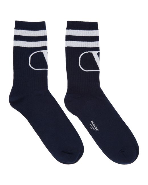 Valentino Navy and Grey Garavani VLogo Socks