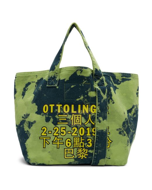 Ottolinger Green and Blue Small Denim Logo Tote