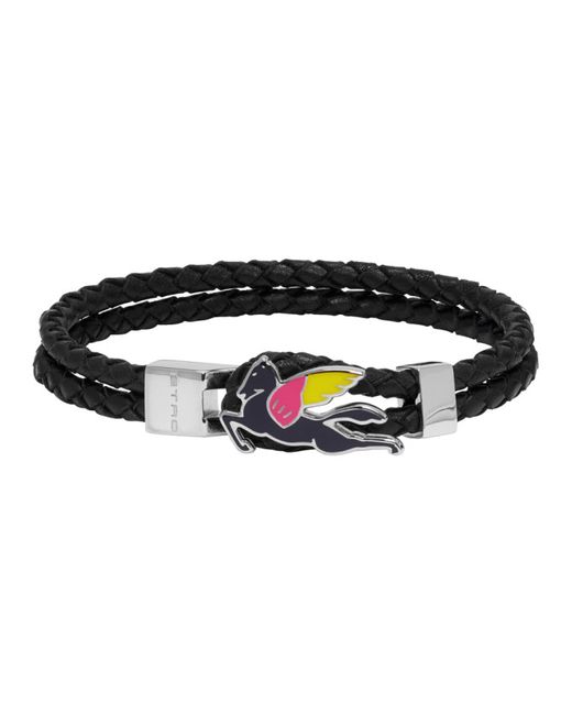 Etro Black Leather Pegaso Bracelet
