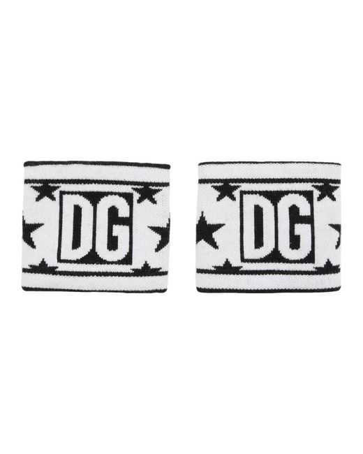 Dolce & Gabbana White and Black Wool Millennial Star Wristbands