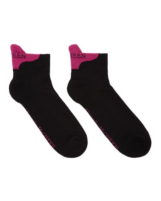 Alexander McQueen Black and Pink Signature Ankle Socks