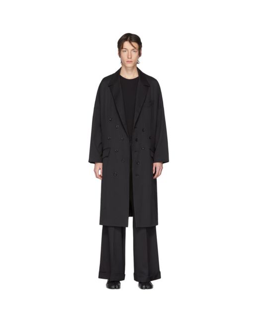Sulvam Black Wool Double-Breasted Overcoat