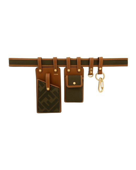 Fendi Brown and Green Canvas Multi Pockets Belt Bag