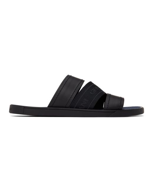 Giorgio Armani Black Leather and Nylon Slide Sandals