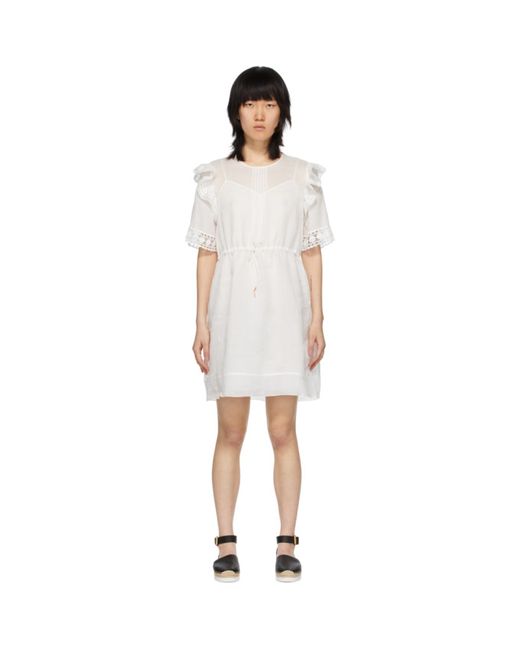 See by Chloé White Drawstring Frill Dress