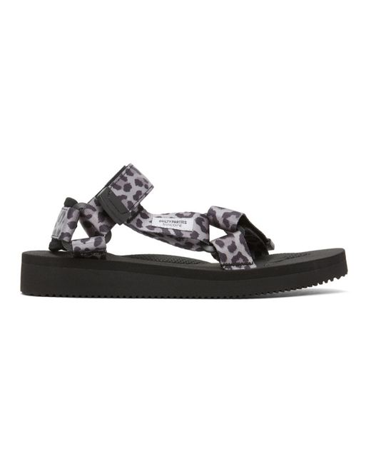 Wacko Maria Grey and Black Suicoke Edition Leopard Beach Sandals