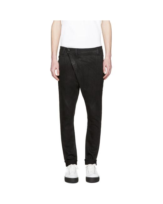 R13 Black Coated X-Over Jeans