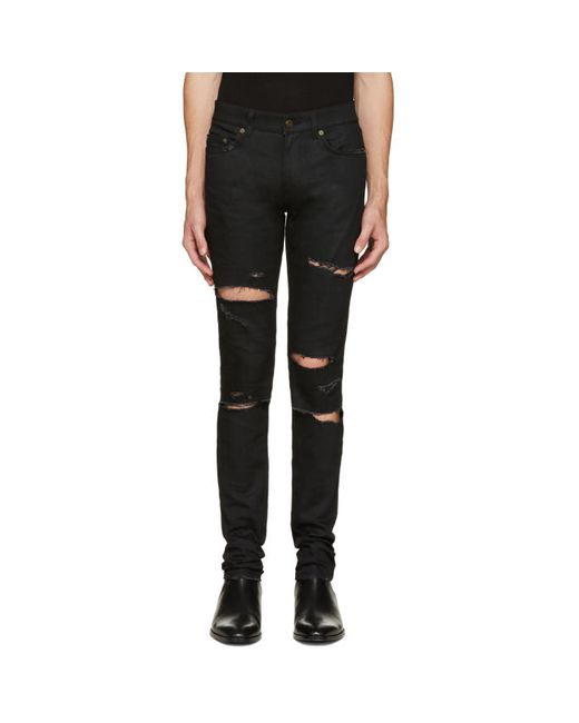 Saint Laurent Black Destroyed Skinny Jeans