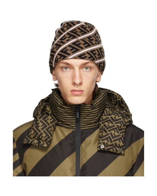 Fendi Brown and White Wool Forever Beanie