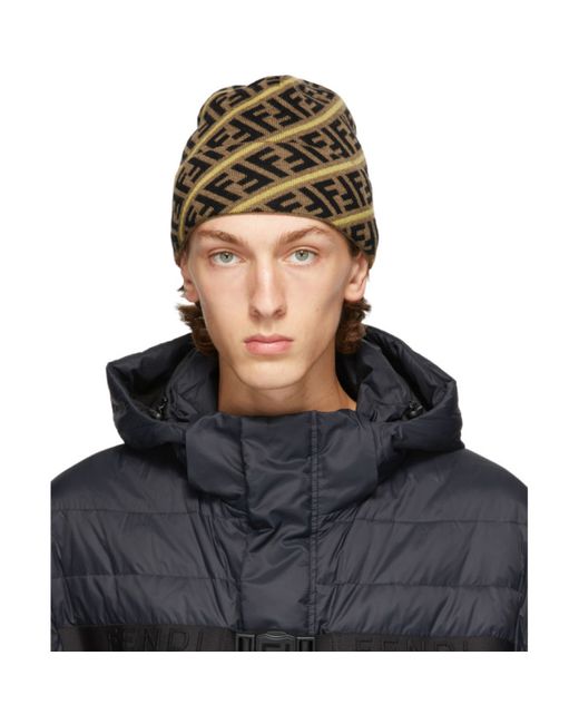 Fendi Brown and Yellow Wool Forever Beanie