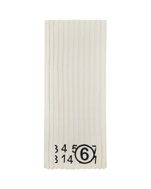 Mm6 Maison Margiela Off-White Knit Numbers Logo Scarf
